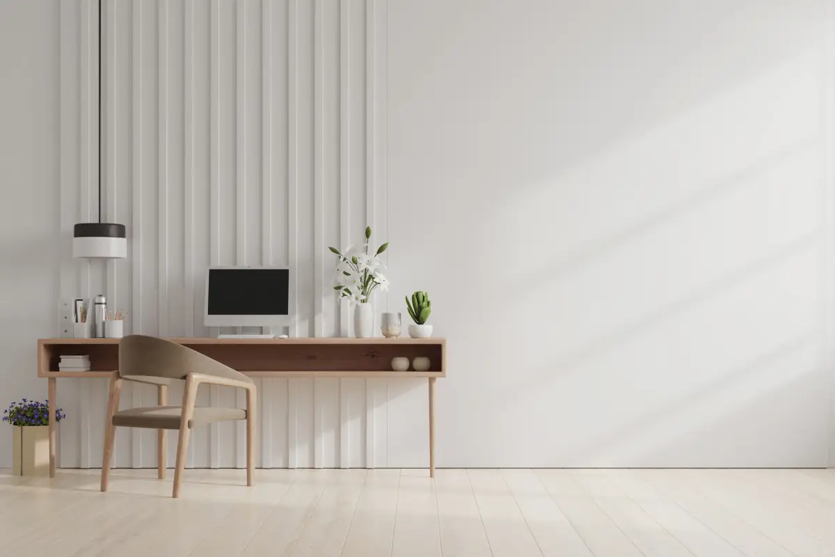 Minimalist desk and room setup focused on simplicity and less clutter